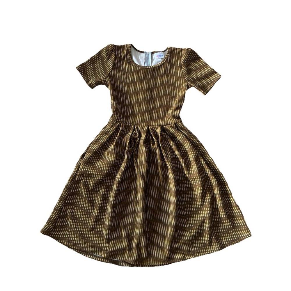 LuLaRoe Fit & Flare Dress Brown Yellow  Sz XS‎